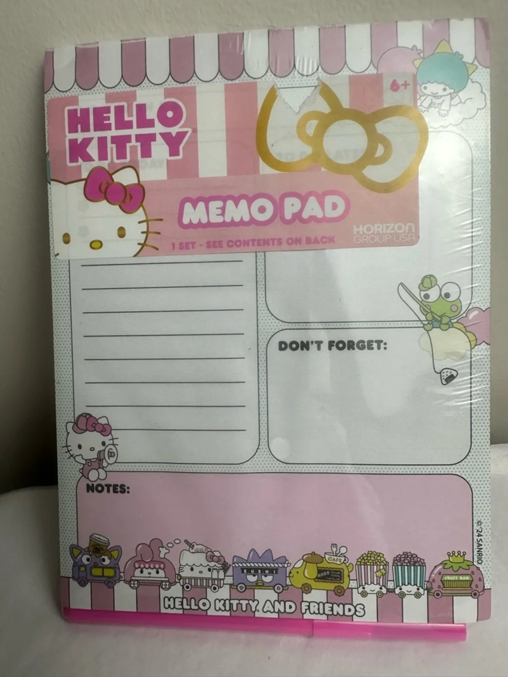 Sanrio Hello Kitty Memo Pad - Pink and White Notes